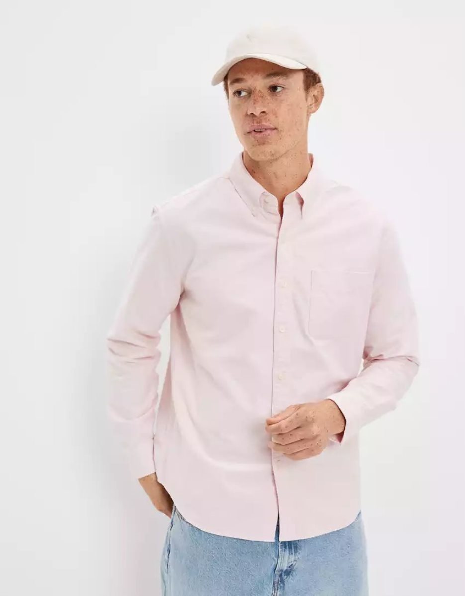 Hauts Flanelle American Eagle AE Everyday Oxford Button-Up Shirt Rose Homme | JCP-84555562